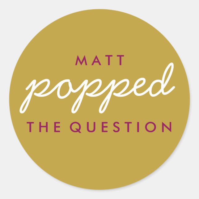 Popped the Question Popcorn Welcome Bag Magenta Classic Round Sticker (Front)