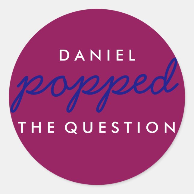 Popped the Question Popcorn Welcome Bag Sticker (Front)