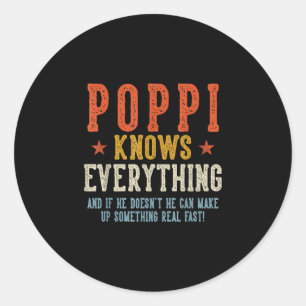 Poppi knows everything father's day retro vintage  classic round sticker