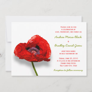 Poppie rouge sur Faire-part de mariage blanc