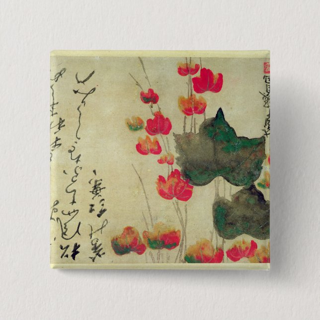 Poppies 2 Inch Square Button (Front)