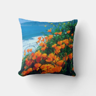 Poppies along the Pacific Coast near Big Sur Throw Pillow