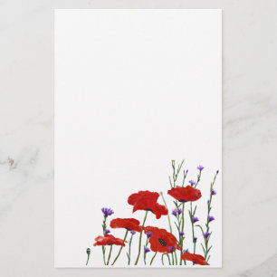 Poppies and Bachelor Buttons Stationery