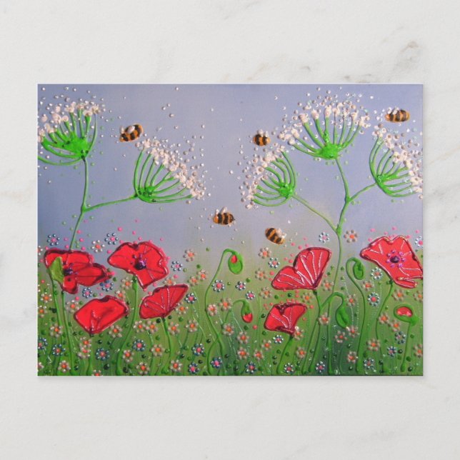 Poppies and Bees Postcard (Front)