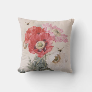 Poppies and Bees Throw Pillow