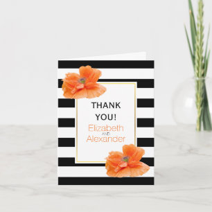 Poppies and black white stripes wedding Thank You Card