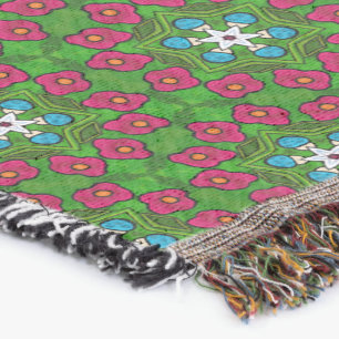 Poppies and Blue Mushrooms Throw Blanket