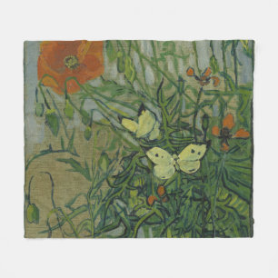 Poppies and Butterflies by Vincent Van Gogh  Fleece Blanket