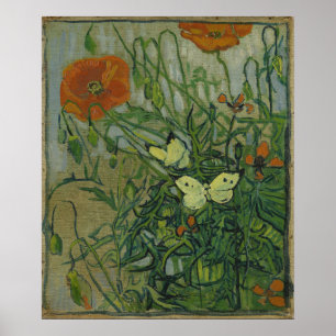 Poppies and Butterflies by Vincent Van Gogh Poster