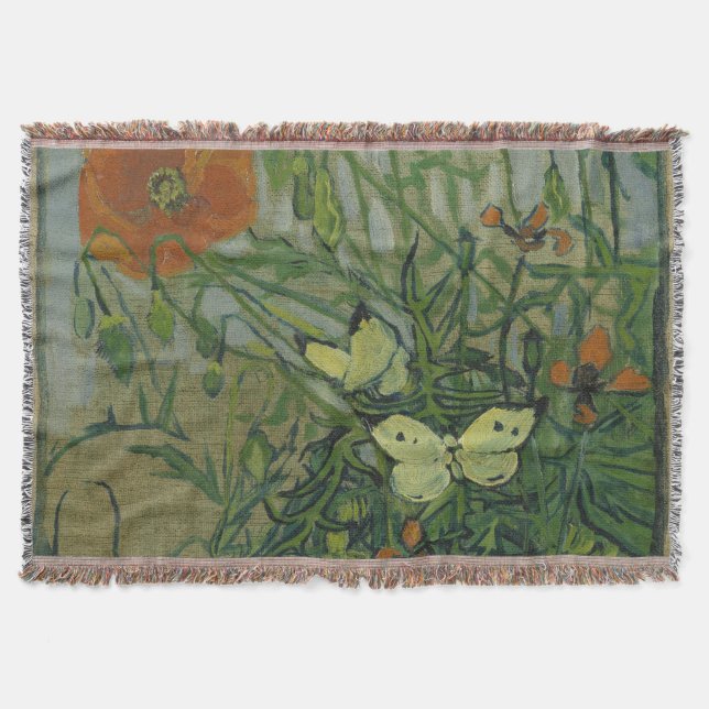 Poppies and Butterflies by Vincent Van Gogh  Throw Blanket (Front)