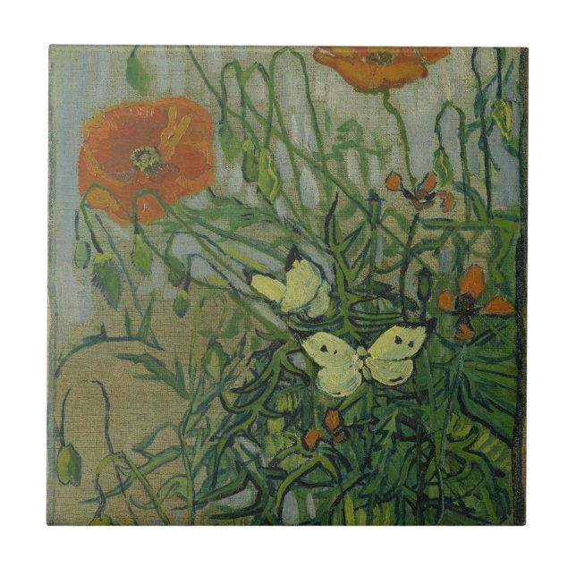 Poppies and Butterflies by Vincent Van Gogh  Tile (Front)