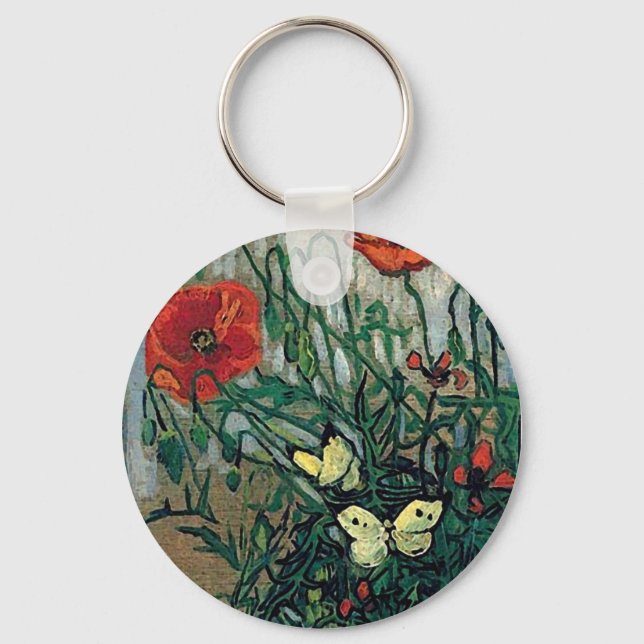 Poppies and Butterflies Van Gogh Fine Art Keychain (Front)