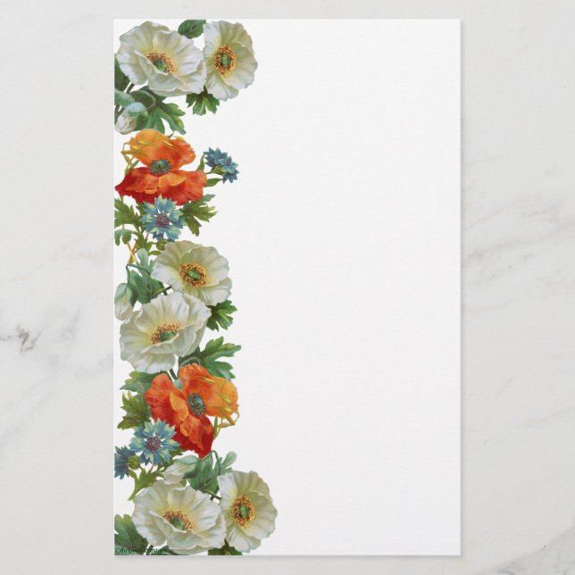 Poppies and Cornflowers Floral Art Stationery (Front)
