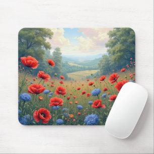 Poppies and Dahlia Field Mouse Pad