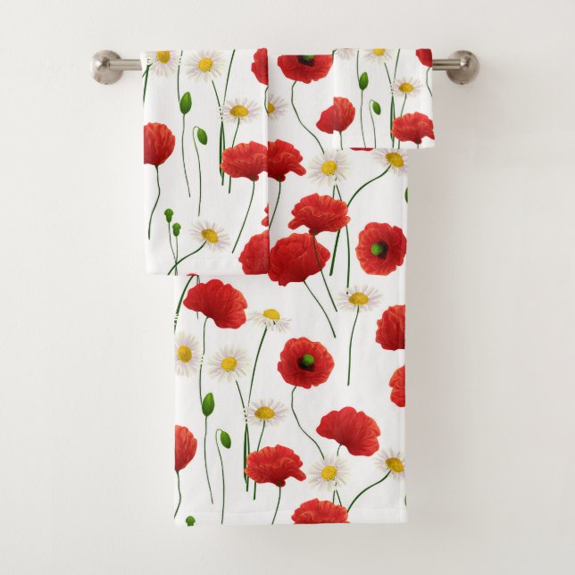 Poppies and daisies bath towel set (Insitu)