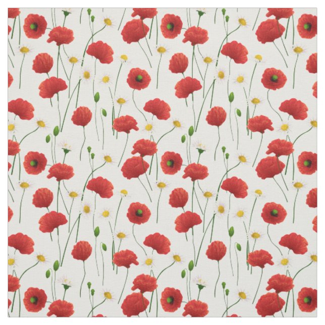 Poppies and daisies fabric (Swatch)