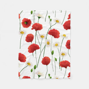 Poppies and daisies fleece blanket