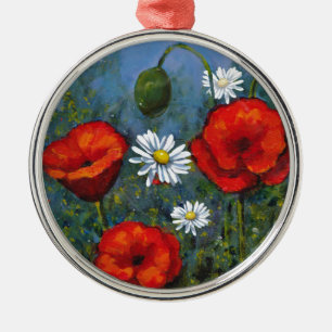 Poppies and Daisies: Floral Art, Flowers Metal Ornament