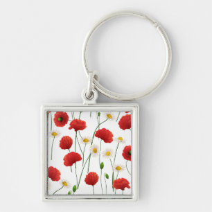 Poppies and daisies keychain