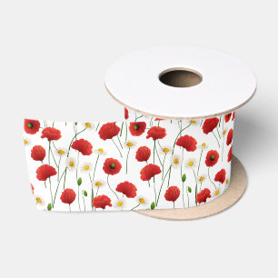 Poppies and daisies satin ribbon