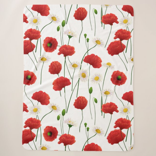 Poppies and daisies sherpa blanket (Front)