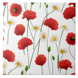 Poppies and daisies tile