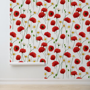 Poppies and daisies wallpaper