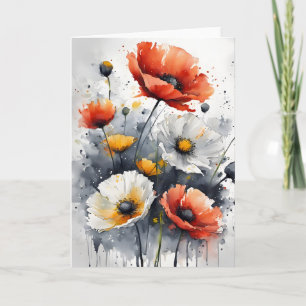 Poppies and daisies - Watercolor flowers Card