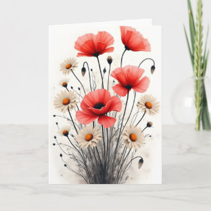 Poppies and daisies - Watercolor flowers Card