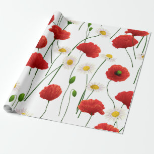 Poppies and daisies wrapping paper