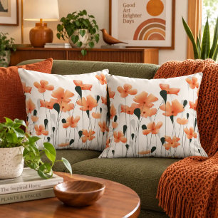 Poppies and Light Wildflower Throw Pillow