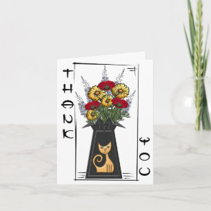 Poppies and Mums in a Retro Cat Vase - Thank You