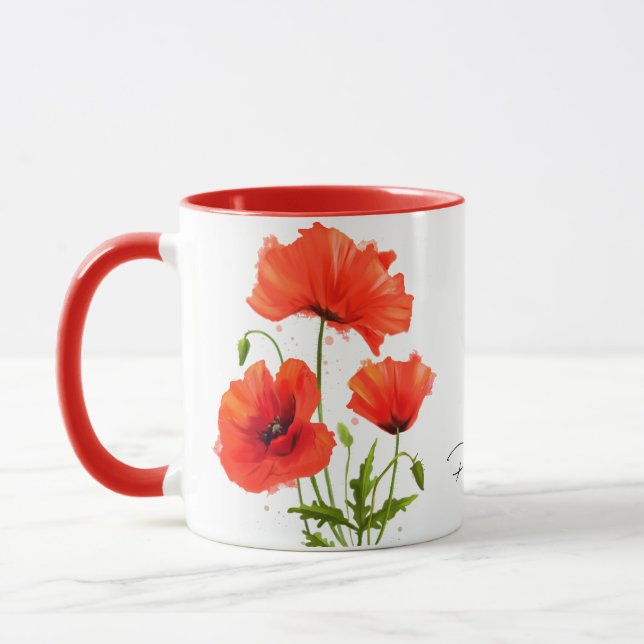 Poppies and splashes of watercolor painting mug (Left)