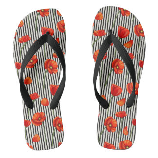Poppies and stripes pattern flip flops