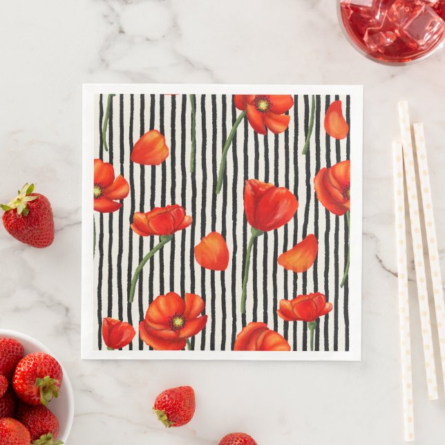 Poppies and stripes pattern napkin (Insitu)