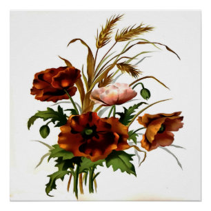 Poppies And Wheat Botanical Art Poster