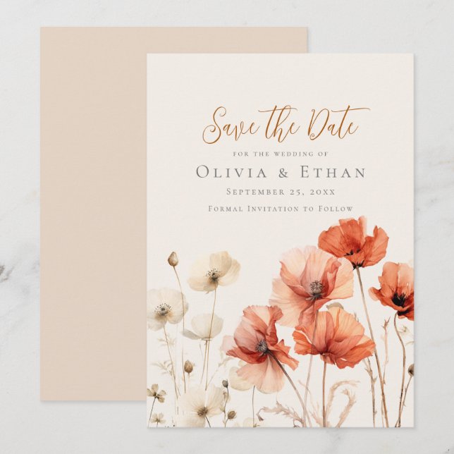 Poppies and Wildflowers Save the Date Invitation (Front/Back)