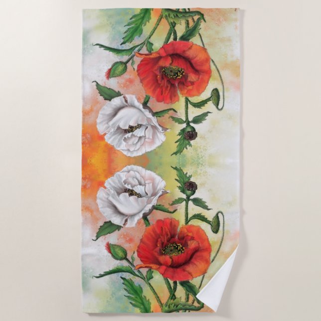 Poppies Beach Towel Poppy Flowers (Front)
