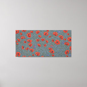 Poppies Blue Butterflies Canvas Print