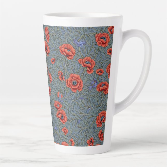 Poppies Blue Butterflies Latte Mug (Right)