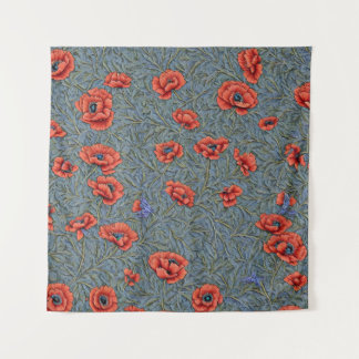 Poppies Blue Butterflies Tapestry