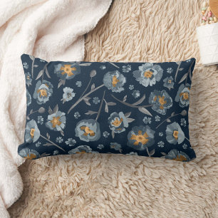 Poppies Blue Grey Floral Pattern Lumbar Pillow