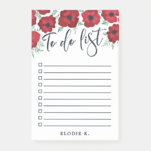 Poppies & Brush Script Checkbox To Do List Post-it Notes