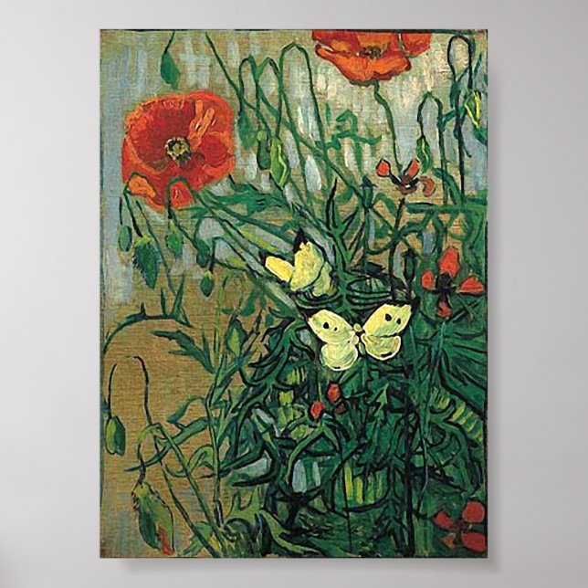 Poppies & Butterflies Van Gogh Fine Art Poster (Front)