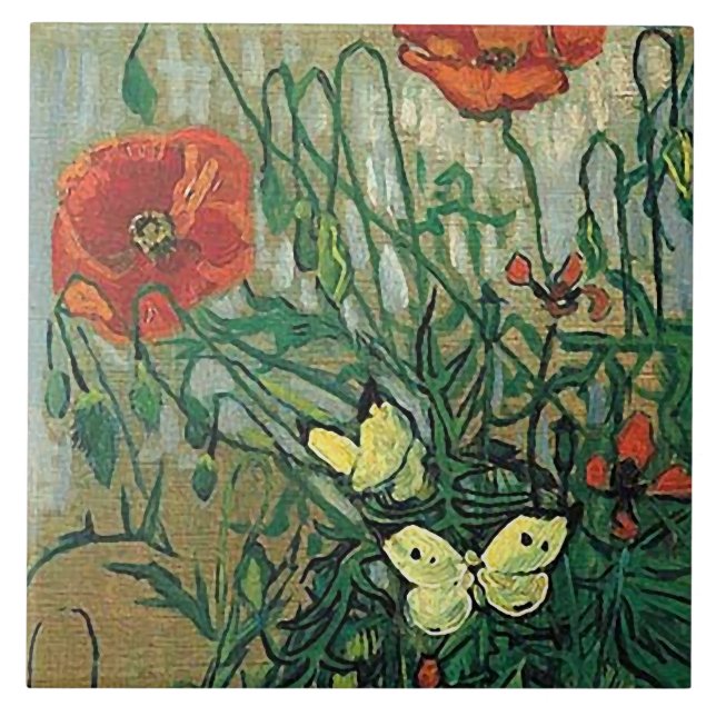 Poppies & Butterflies Van Gogh Fine Art Tile (Front)