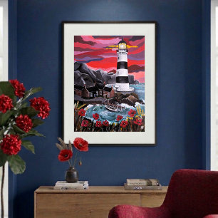 Poppies by the Lighthouse Painting by Alfred Fox Poster