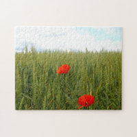 Poppies dans le champ de blé Puzzle photo avec boî