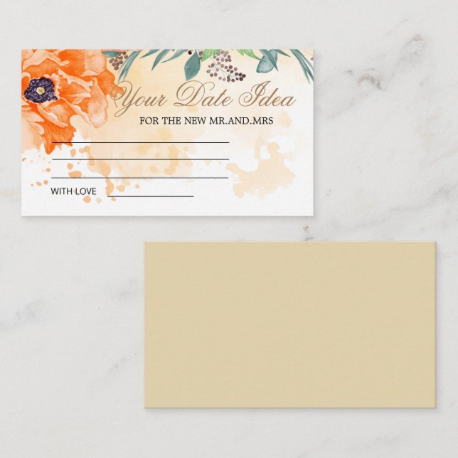 Poppies Date night ideas. Date jar Enclosure (Front/Back)