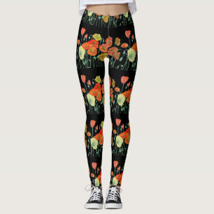 Poppies de pavot orange et noir Leggings d'art flo