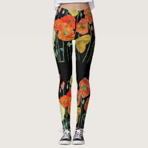 Poppies de pavot orange et noir Leggings d'art flo